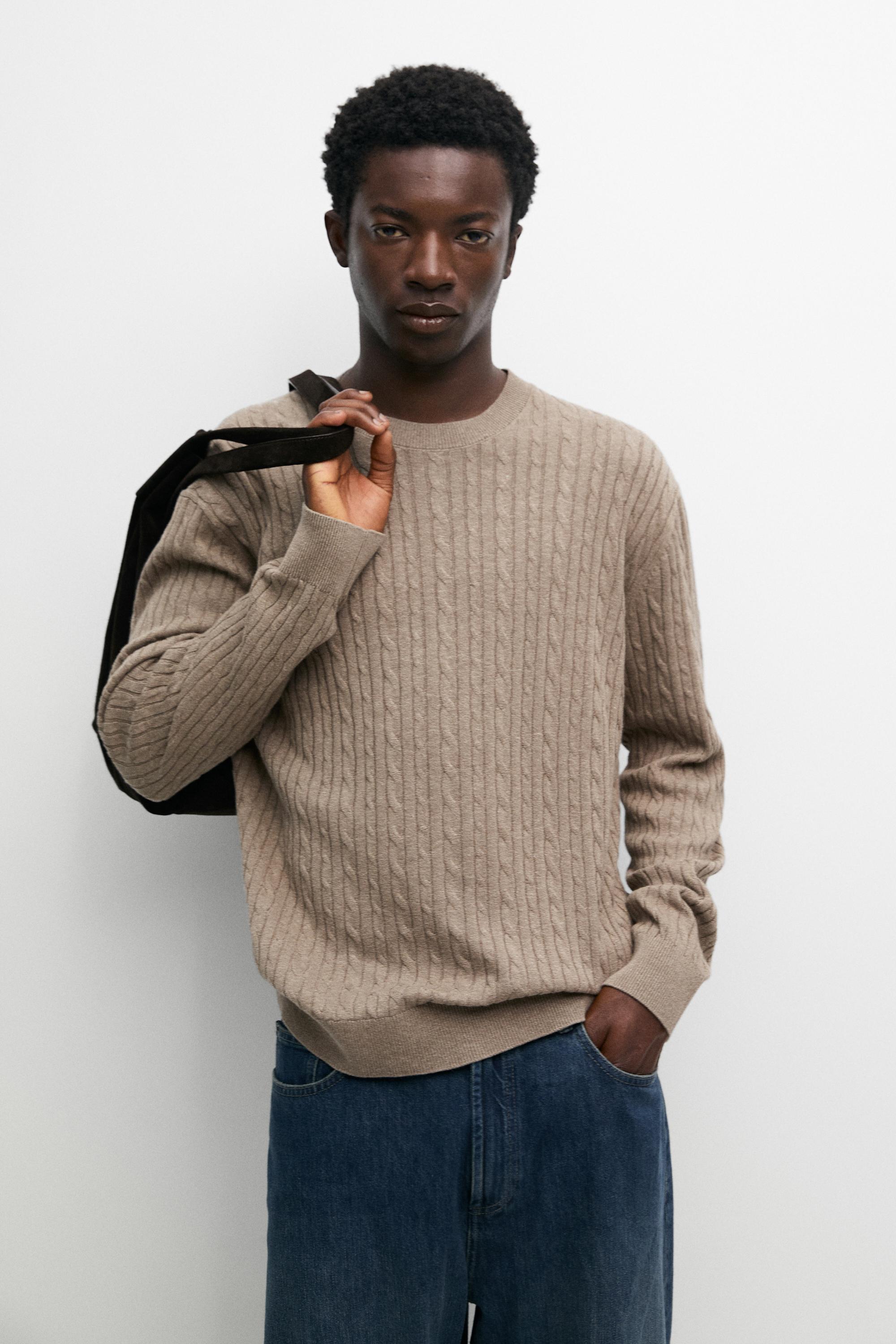 Cotton blend cable-knit sweater